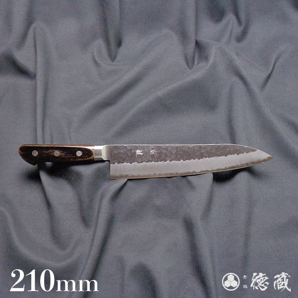 blue super carbon steel  hammered finish  Gyutou-knife (chef's knife)  dark brown handle