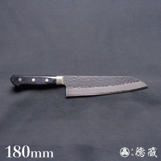 青S 黒肌槌目仕上 三徳包丁 黒ハンドル