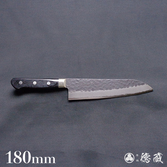 blue super   hammered black surface finish  Santoku knife  black handle