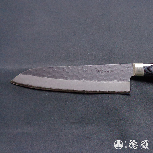 blue super   hammered black surface finish  Santoku knife  black handle