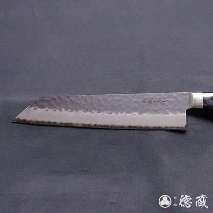 blue super carbon steel   hammered black surface finish   Kiritsuke-knife   black handle