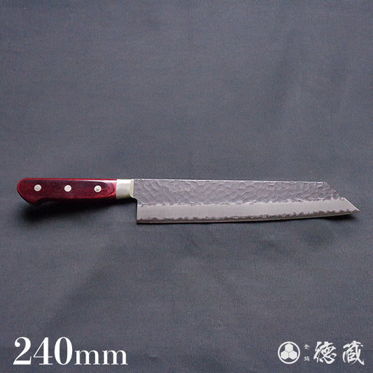 blue super carbon steel  hammered black surface finish  Kiritsuke-knife  red handle