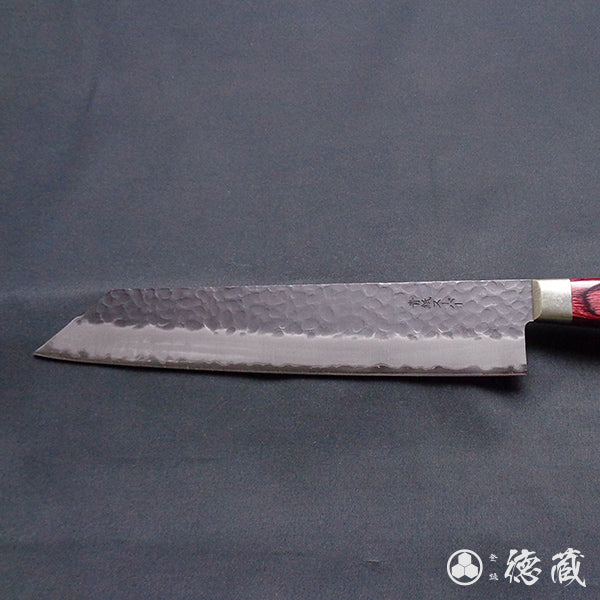 blue super carbon steel  hammered black surface finish  Kiritsuke-knife  red handle