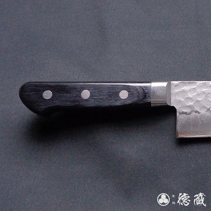 Stainless AUS8 Hammered Finish Kiritsuke Knife Black Handle