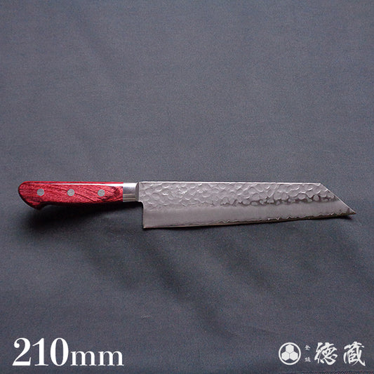 AUS8 槌目仕上 切付包丁 赤ハンドル