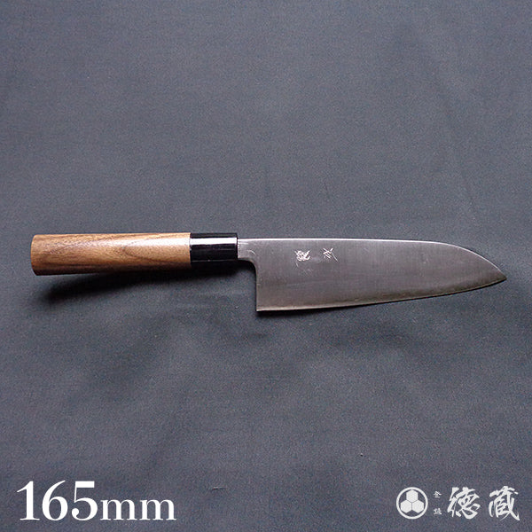 blue super carbon steel   polished finish    santoku knife   walnuts handle