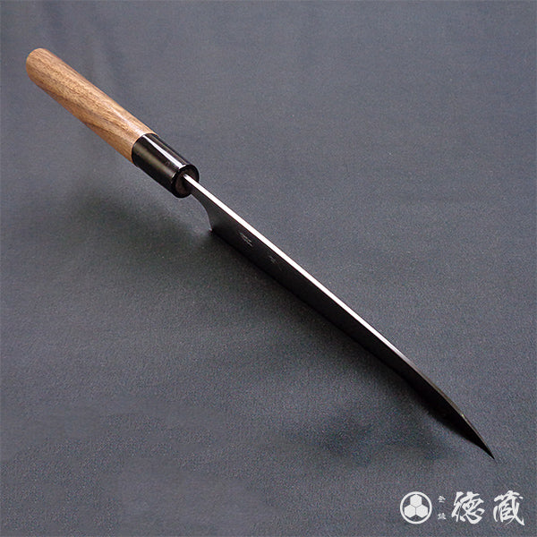 blue super carbon steel   polished finish    santoku knife   walnuts handle