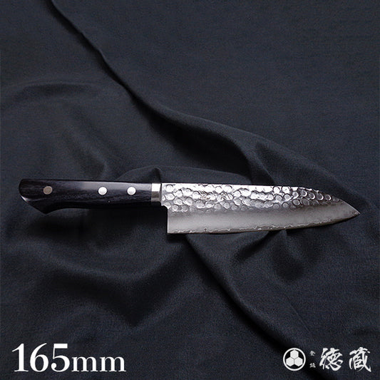 VG1 stainless steel   hammered finish santoku-knife  black handle