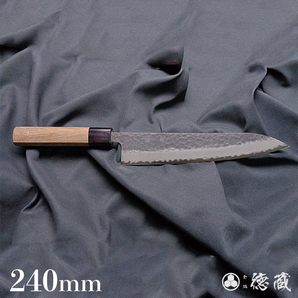 blue super carbon steel   hammered black surface finish  Gyutou-knife (chef's knife)   walnut handle
