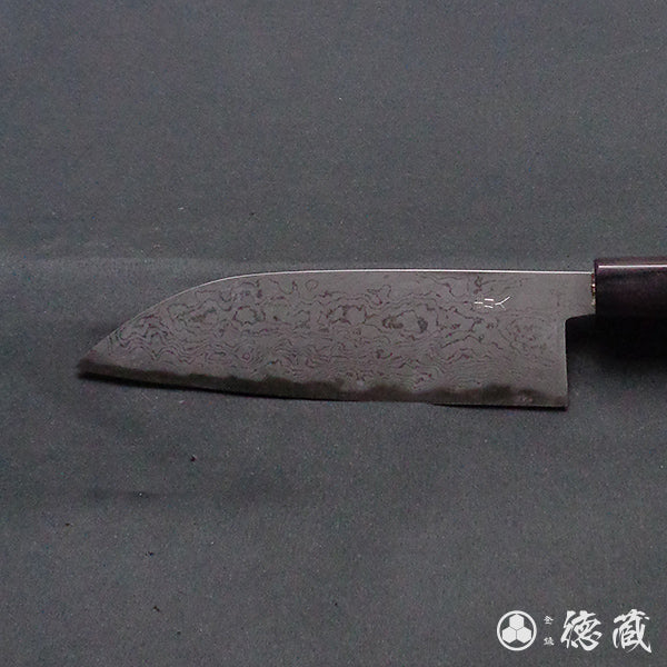 青二　ダマスカス　磨き仕上　三徳包丁　胡桃柄