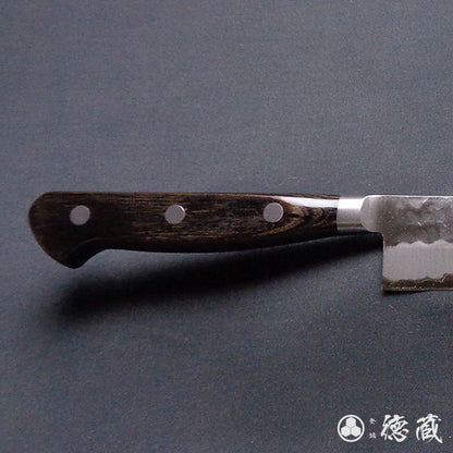 blue super carbon steel  hammered  finish  sujihiki knife   dark brown handle