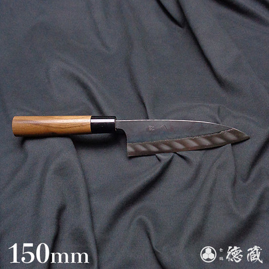 Blue-2  blackened finish  Iyo-style funayuki knife
walnut handle