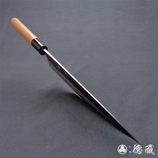Carbon Blue Steel No. 2 Damascus Steel Black Finish Sujibiki Knife (Muscle Knife) Walnuts Handle