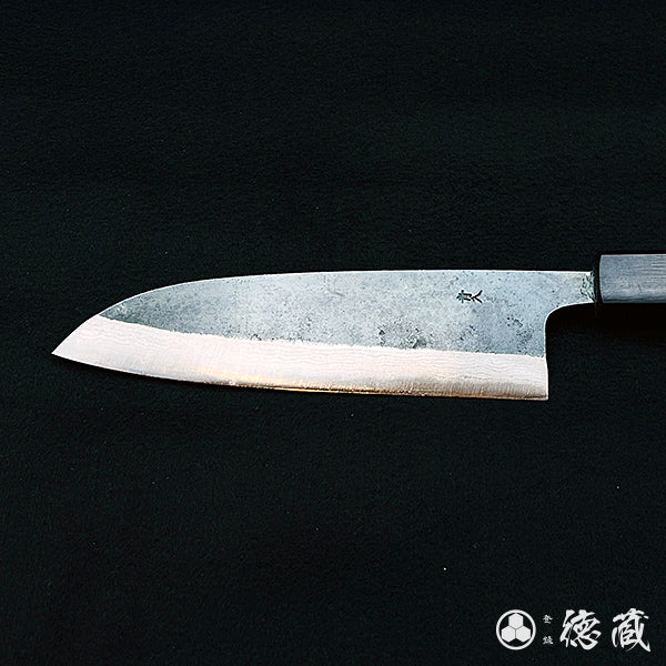 Carbon Blue Steel No. 2 Damascus Steel Santoku Knife Rosewood Octagonal Handle