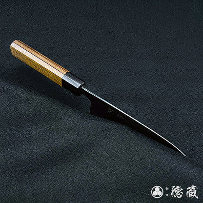 Carbon Blue Steel No. 2 Damascus Steel Santoku Knife Rosewood Octagonal Handle