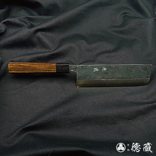 Carbon Blue Steel No. 2 Damascus Steel Nakiri Knife Rosewood Octagonal Handle