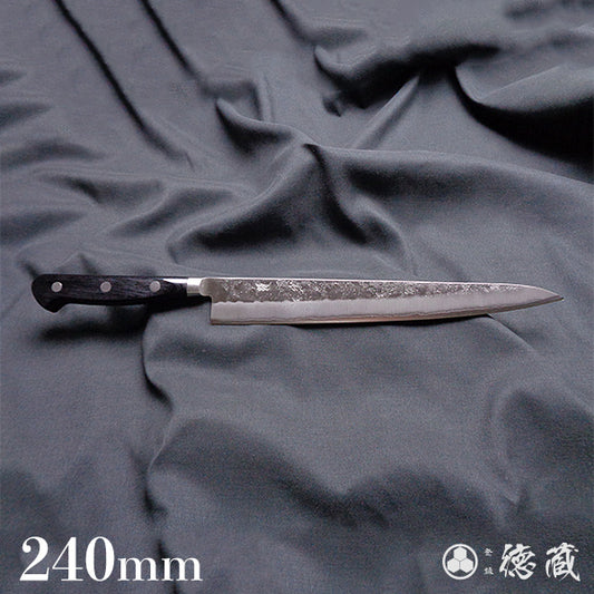 銀三 梨地仕上 筋引包丁 黒ハンドル